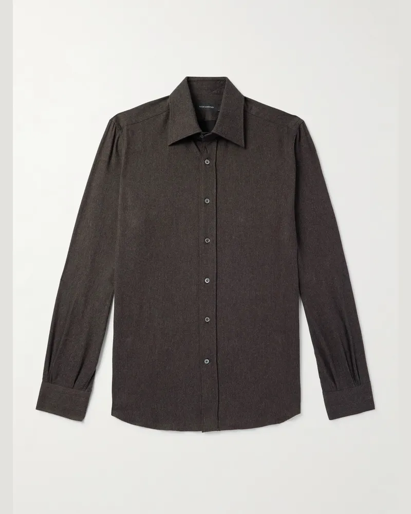 Thom Sweeney Hemd aus Baumwollflanell Braun