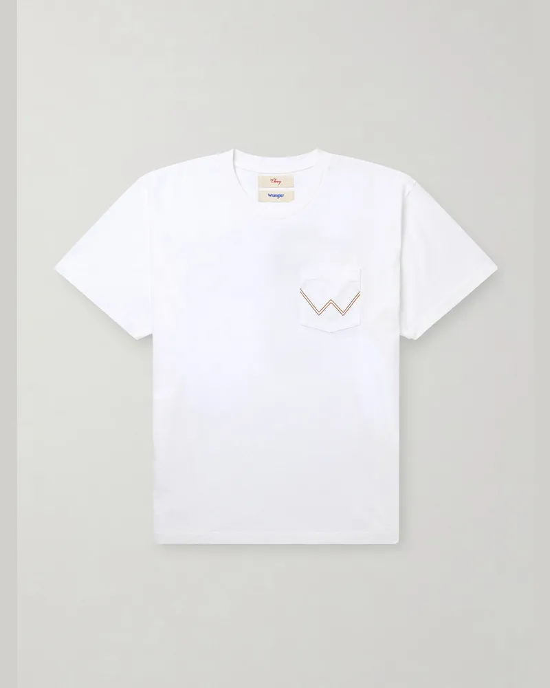 Cherry Los Angeles Wrangler Horsepower Embroidered Printed Cotton-Jersey T-Shirt Neutrals