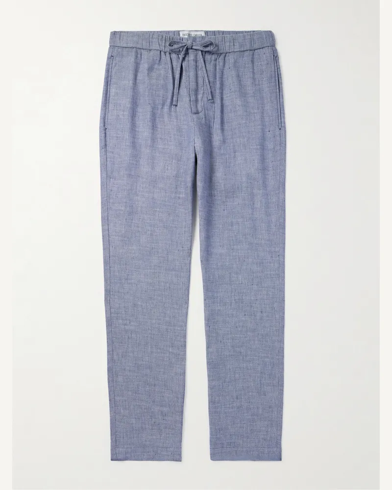 Frescobol Carioca Oscar Straight-Leg Linen and Cotton-Blend Drawstring Trousers Blue
