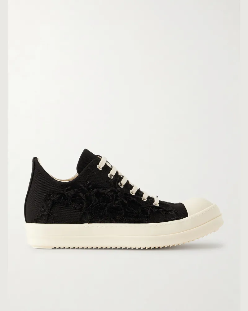 DRKSHDW by Rick Owens Ramones Frayed Denim Sneakers Black