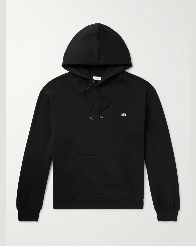Celine Hoodie aus einer Baumwoll-Kaschmirmischung mit Logostickerei Schwarz