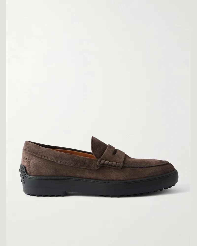 TOD'S 84L Suede Penny Loafers Brown