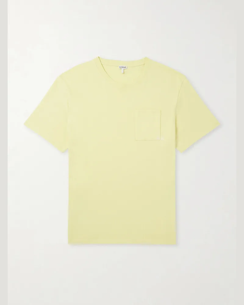 Loewe Anagram-Embroidered Cotton-Jersey T-Shirt Yellow
