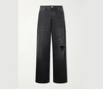 Paint-Splattered Distressed Straight-Leg Jeans