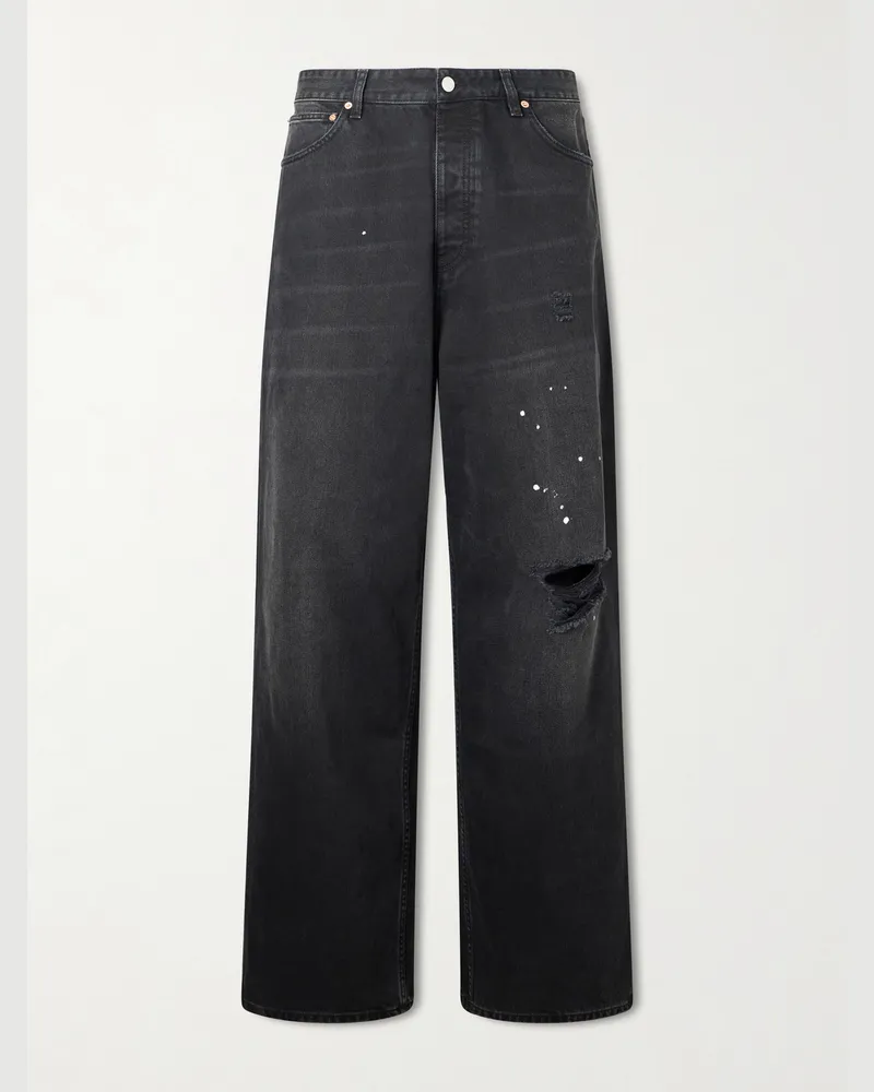 VETEMENTS Paint-Splattered Distressed Straight-Leg Jeans Black