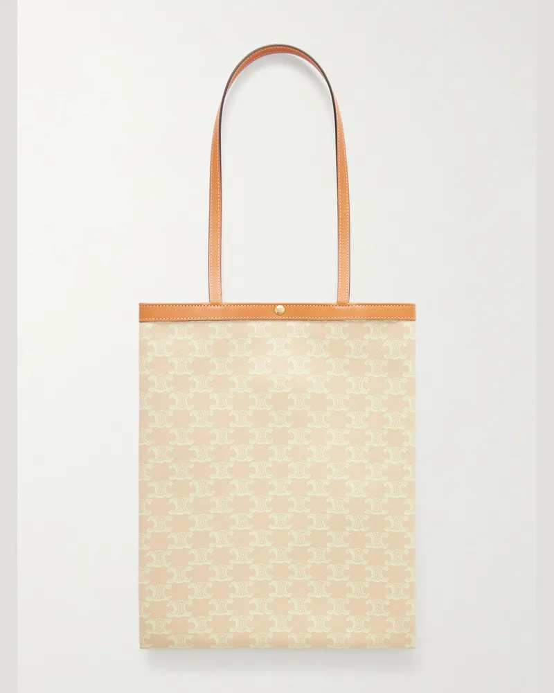 Celine Triomphe Medium Leather-Trimmed Printed Canvas Tote Bag Neutrals