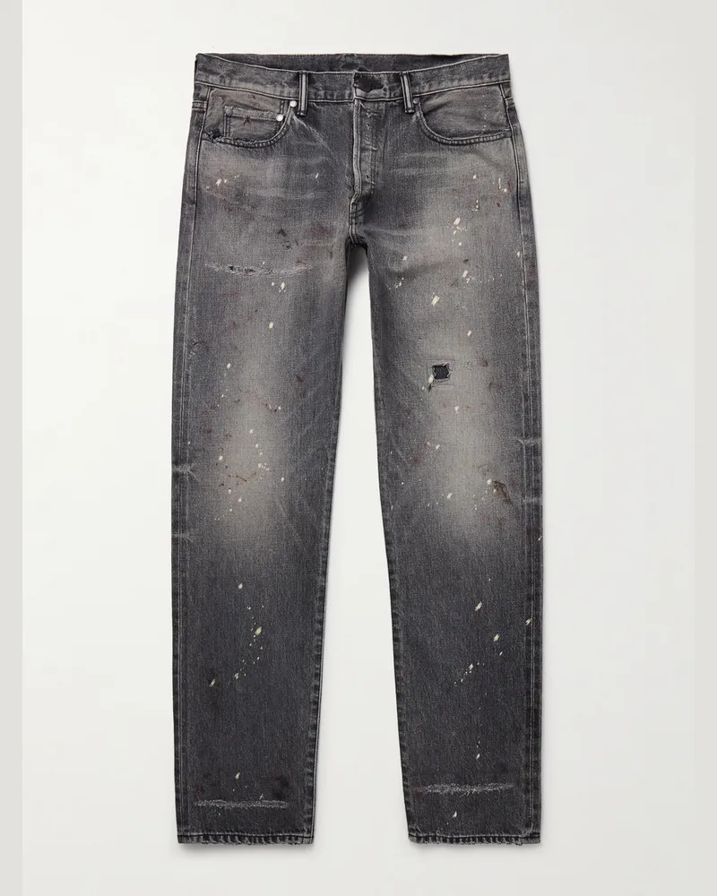 John Elliott + Co The Daze gerade geschnittene Jeans aus Selvedge Denim in Distressed-Optik Grau