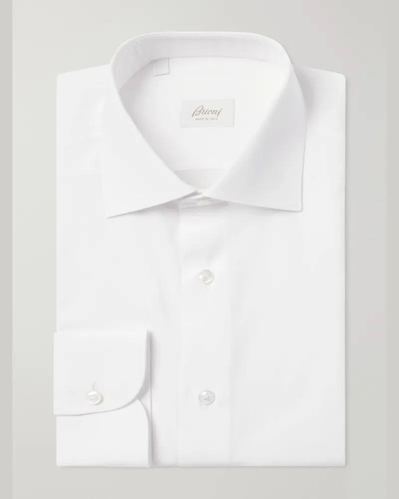 Brioni Cutaway-Collar Cotton Shirt White