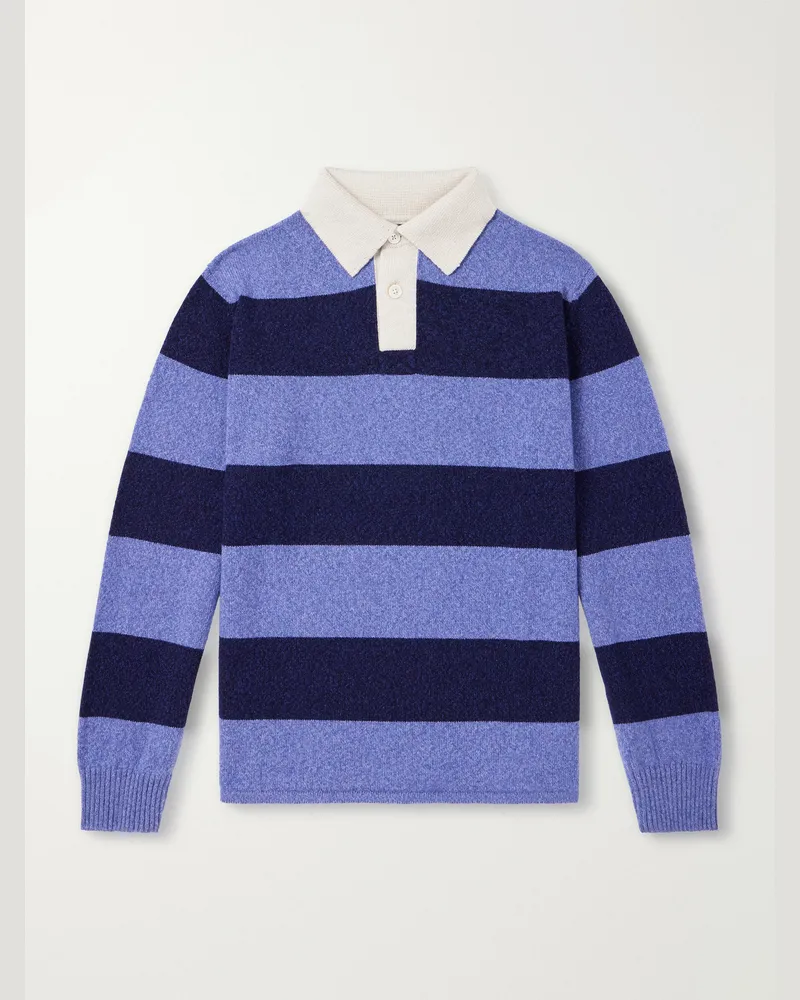 Begg & Co Hooped Cashmere Rugby Sweater Blue