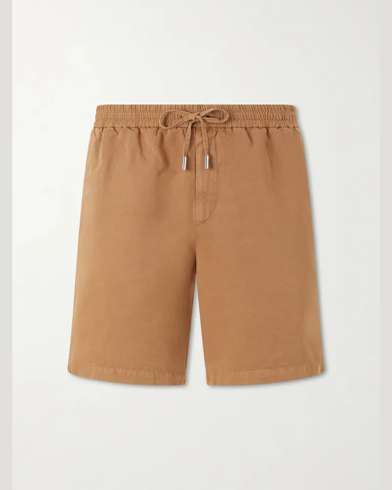 MR P. Straight-Leg Cotton and Linen-Blend Twill Drawstring Shorts Brown