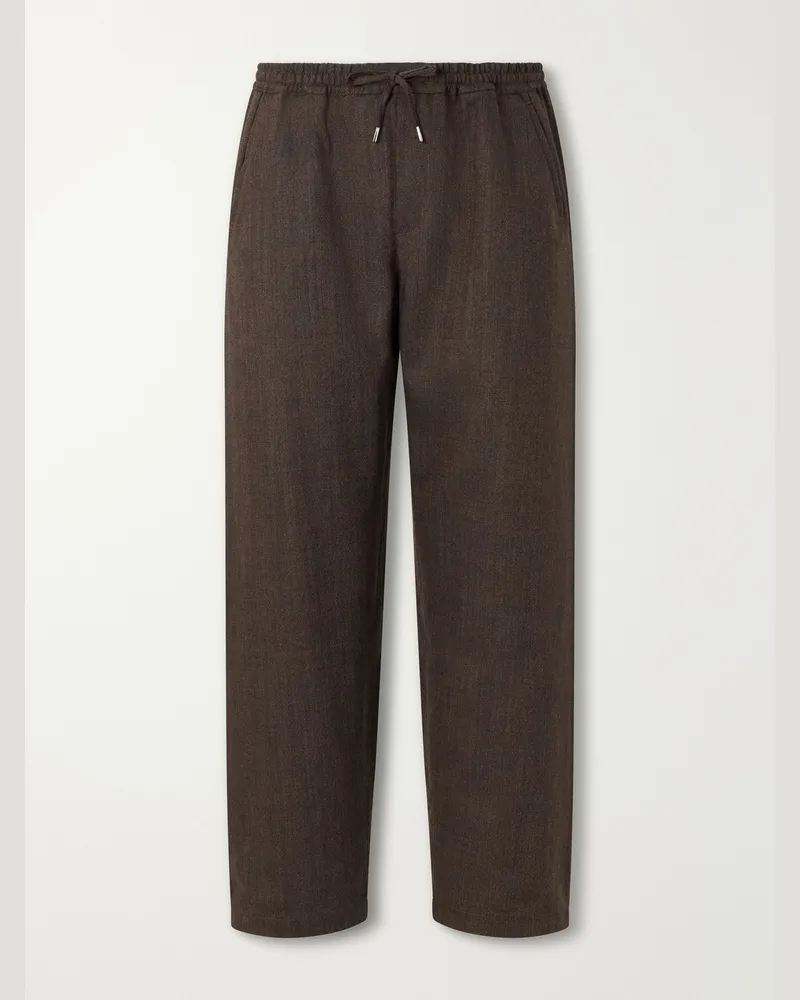A Kind Of Guise Samurai Wide-Leg Wool-Twill Drawstring Trousers Brown