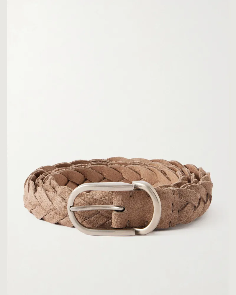 Brunello Cucinelli 3cm Woven Suede Belt Neutrals