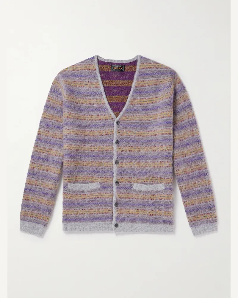 Beams Plus Cardigan aus Jacquard-Strick mit Fair-Isle-Muster Lila