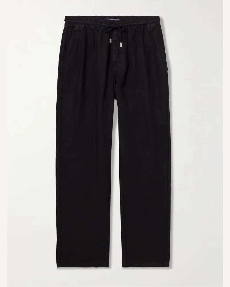 Vilebrequin Pacha Straight-Leg Linen Drawstring Trousers Black