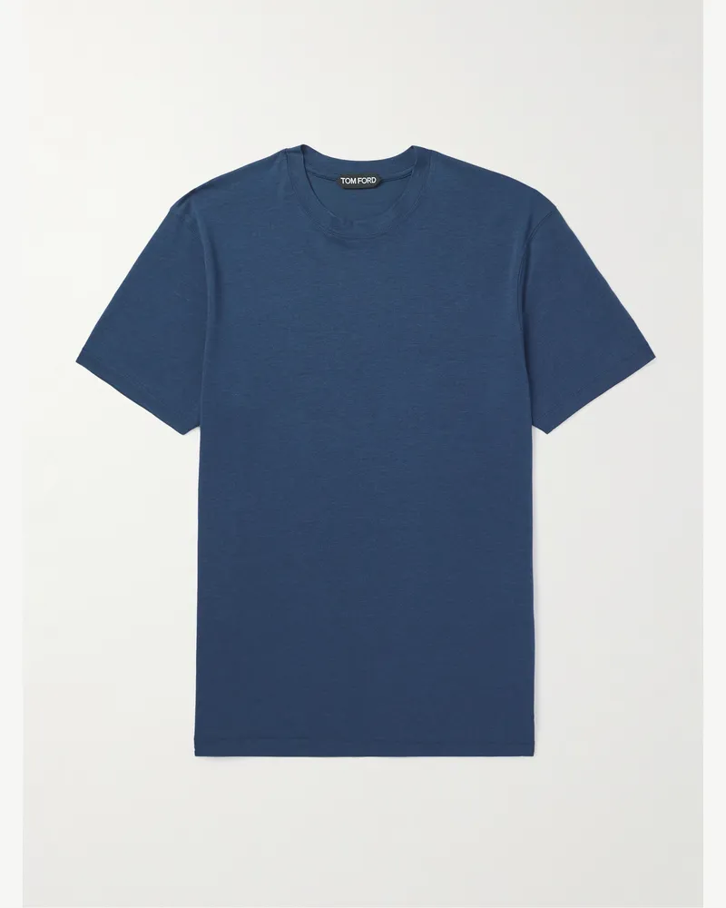 Tom Ford Schmal geschnittenes T-Shirt aus Jersey aus einer Lyocell-Baumwollmischung Blau