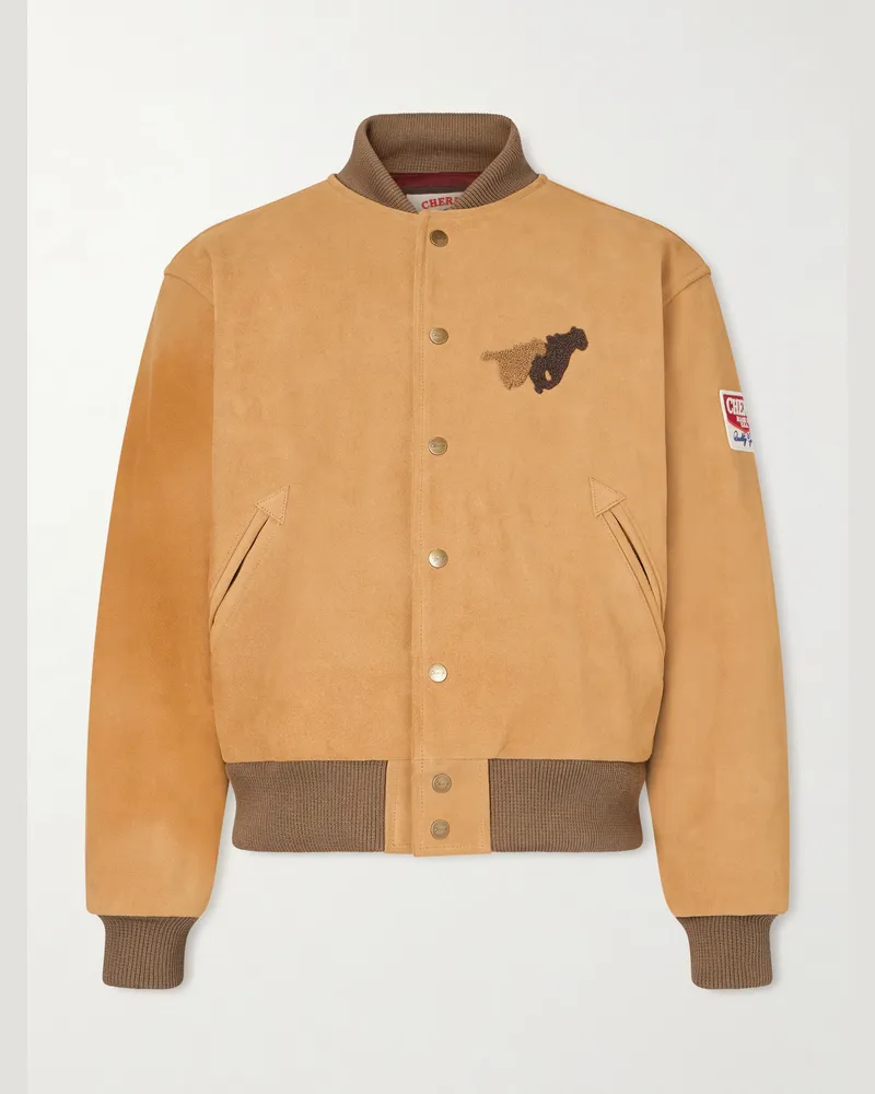 Cherry Los Angeles Wrangler Jacke aus Veloursleder mit Stickereien und Logoapplikation Braun