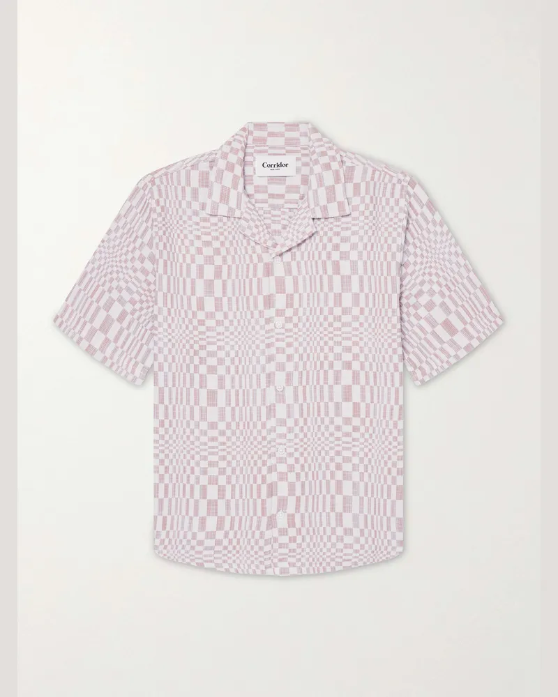 Corridor High Focus Camp-Collar Checked Cotton Shirt Red