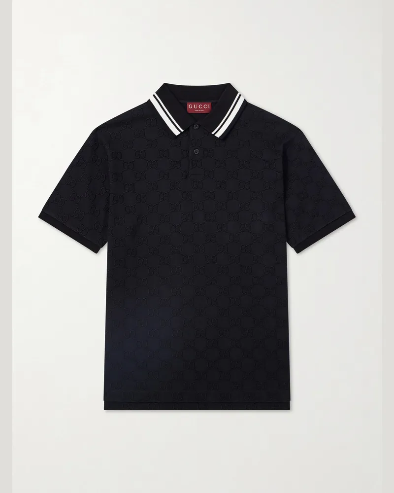 Gucci Logo-Embroidered Cotton-Piqué Polo Shirt Black