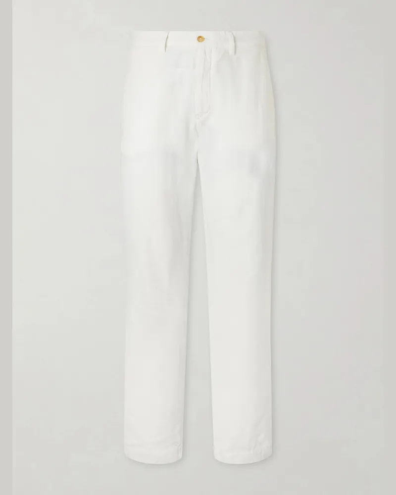 Ralph Lauren Straight-Leg Cotton and Linen Blend Woven Trousers White