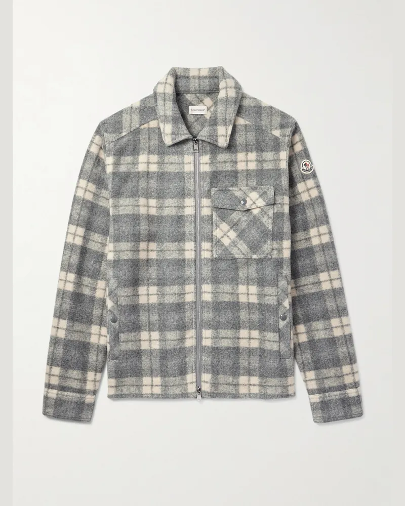 Moncler Hemdjacke aus kariertem Flanell mit Logoapplikation Grau