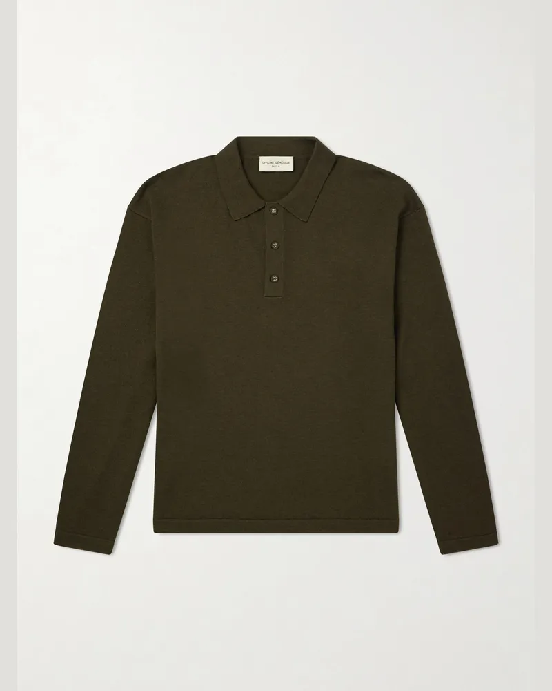 Officine Generale Bay Merino Wool Polo Shirt Green