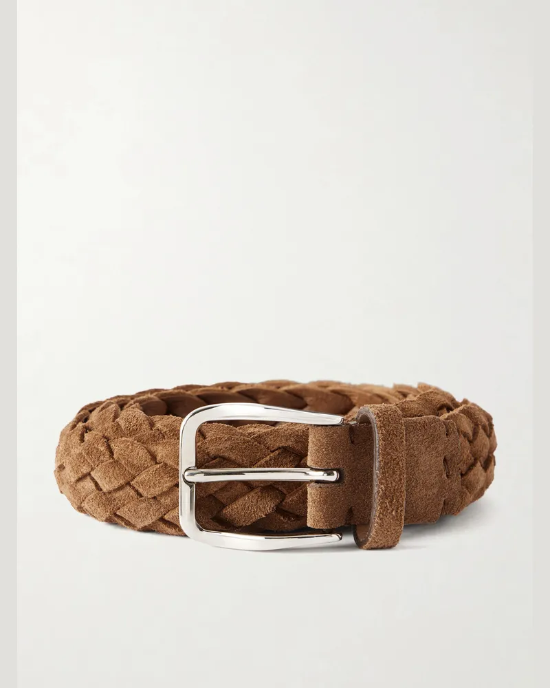Brunello Cucinelli 2cm Woven Suede Belt Brown