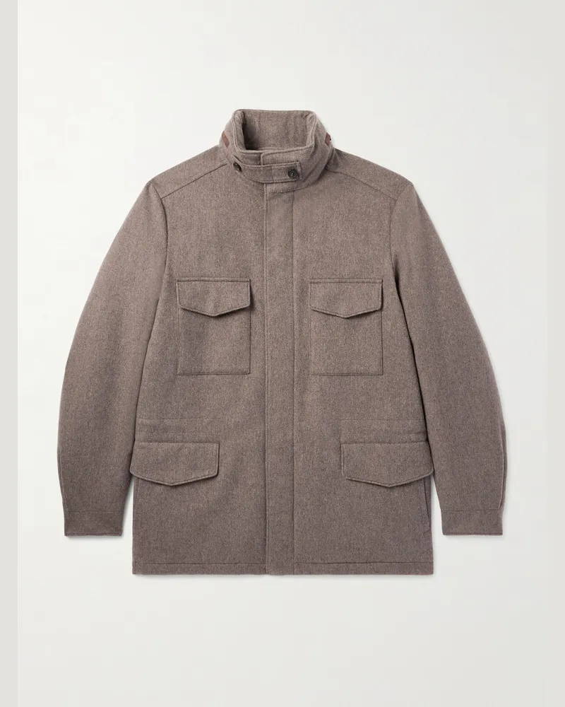 Loro Piana Traveller wattierte Feldjacke aus Kaschmir mit Rain-System®-Beschichtung Braun