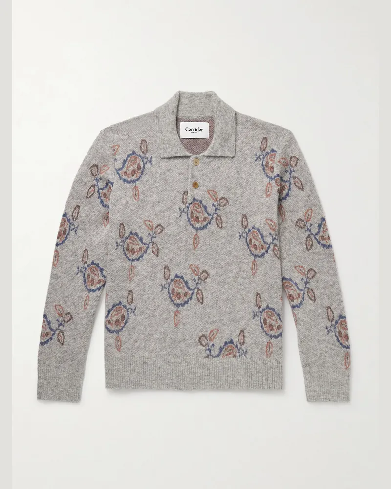Corridor Maya Pullover aus Jacquard-Strick aus einer Baby-Alpakawollmischung mit Polokragen Grau