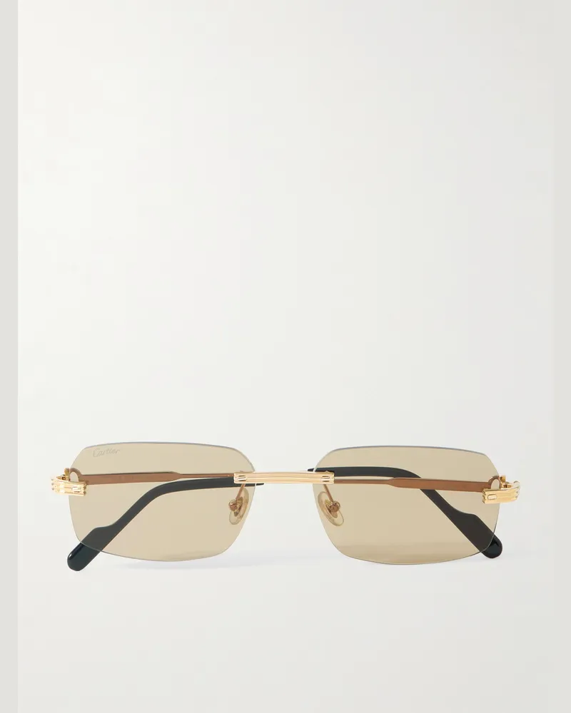 Cartier Rimless Rectangular-Frame Gold-Tone Sunglasses Brown