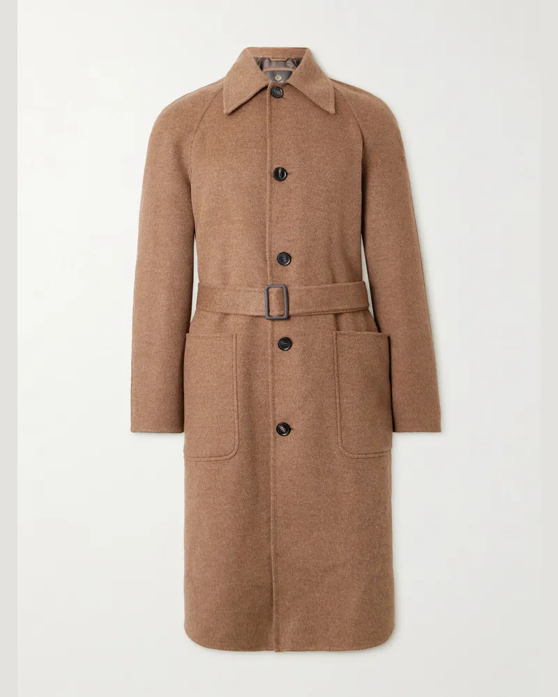 Loro Piana Owen Mantel aus Kaschmir mit Rain-System®-Beschichtung, Velourslederbesatz und Gürtel Braun