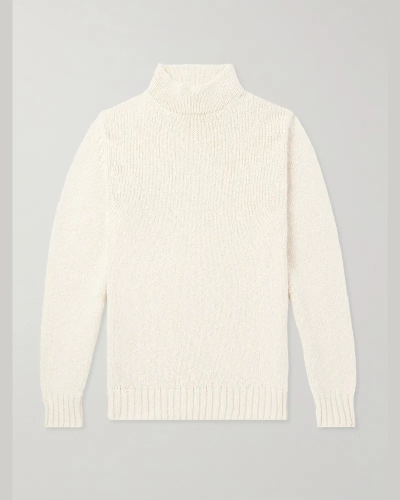 Umit Benan Ribbed Cotton and Cashmere-Blend Rollneck Sweater Neutrals