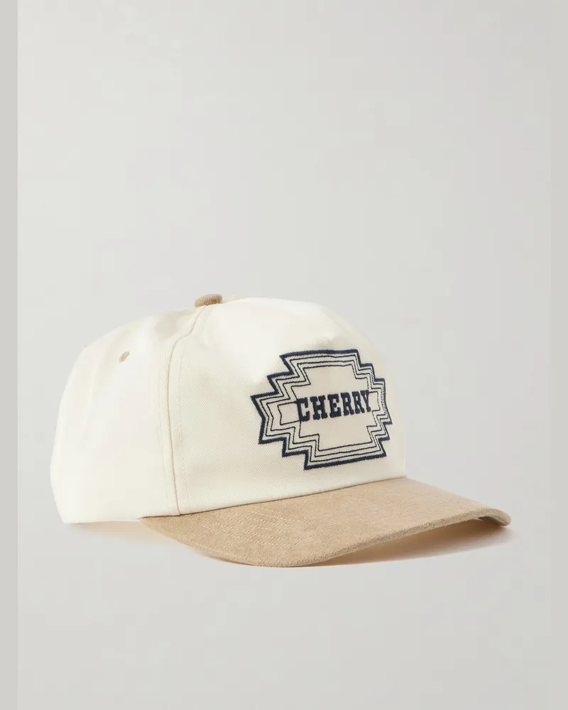 Cherry Los Angeles Navajo Suede-Trimmed Logo-Embroidered Twill Baseball Cap Neutrals