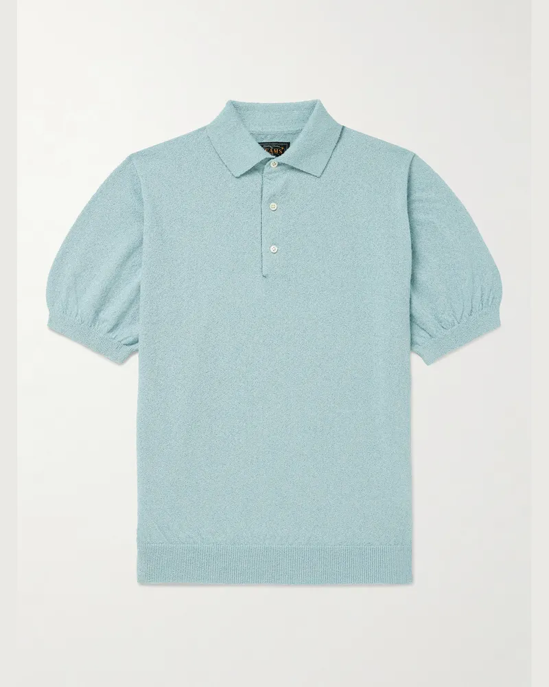 Beams Plus Polohemd aus Bouclé aus einer Baumwollmischung Blau