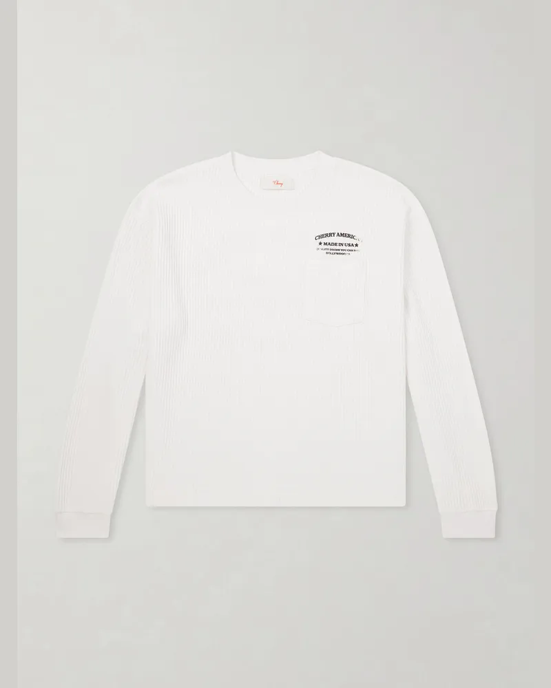 Cherry Los Angeles Ranch Wear Printed Thermal Waffle-Knit Cotton-Blend T-Shirt Neutrals