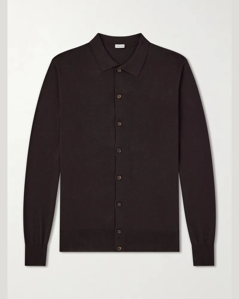 Caruso Silk and Cotton-Blend Cardigan Brown