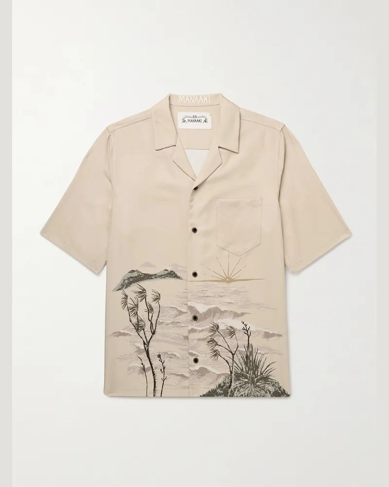 MANAAKI Stormy Waters Camp-Collar Printed Lyocell-Twill Shirt Neutrals