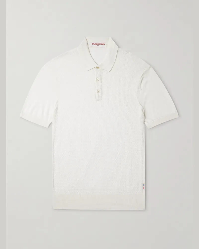 Orlebar Brown Burnham Textured-Knit Silk and Cotton-Blend Polo Shirt Neutrals