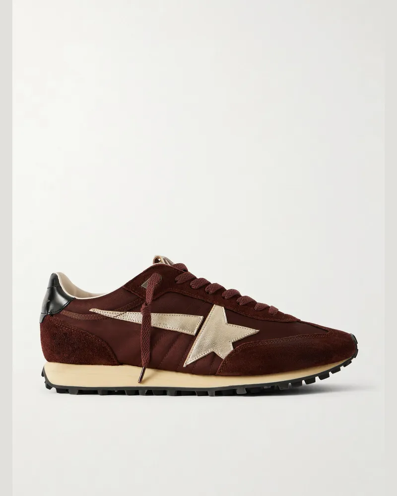 Golden Goose Marathon Sneakers aus Satin mit Veloursleder- und Lederbesatz Braun
