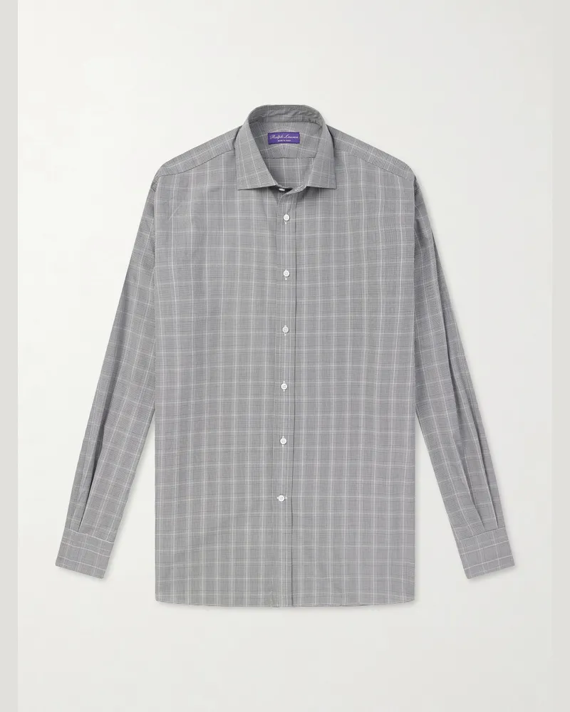 Ralph Lauren Cutaway-Collar Checked Cotton-Poplin Shirt Gray