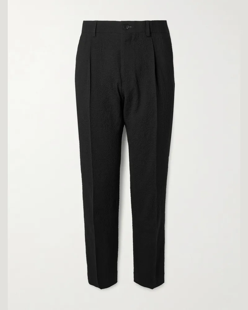 MR P. Daniel Tapered Pleated Wool-Blend Seersucker Suit Trousers Black