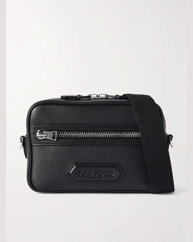 Tom Ford Umhängetasche aus vollnarbigem Leder mit Logoapplikation Schwarz