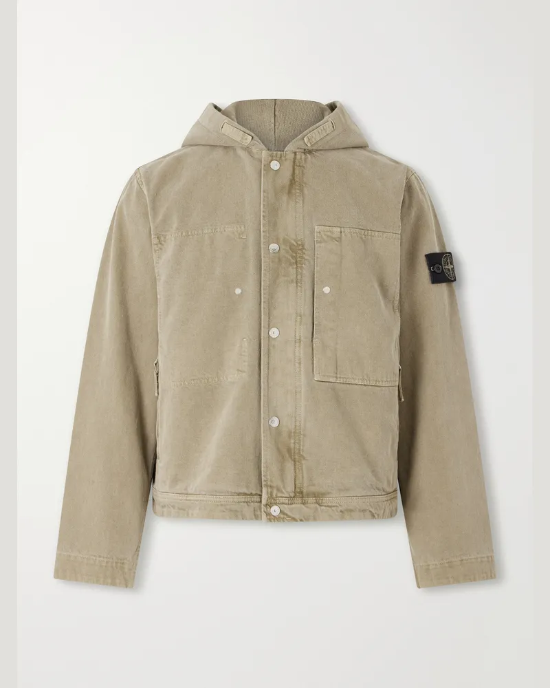 Stone Island Hooded Mineral Dyed Cotton-Gabardine Jacket Neutrals