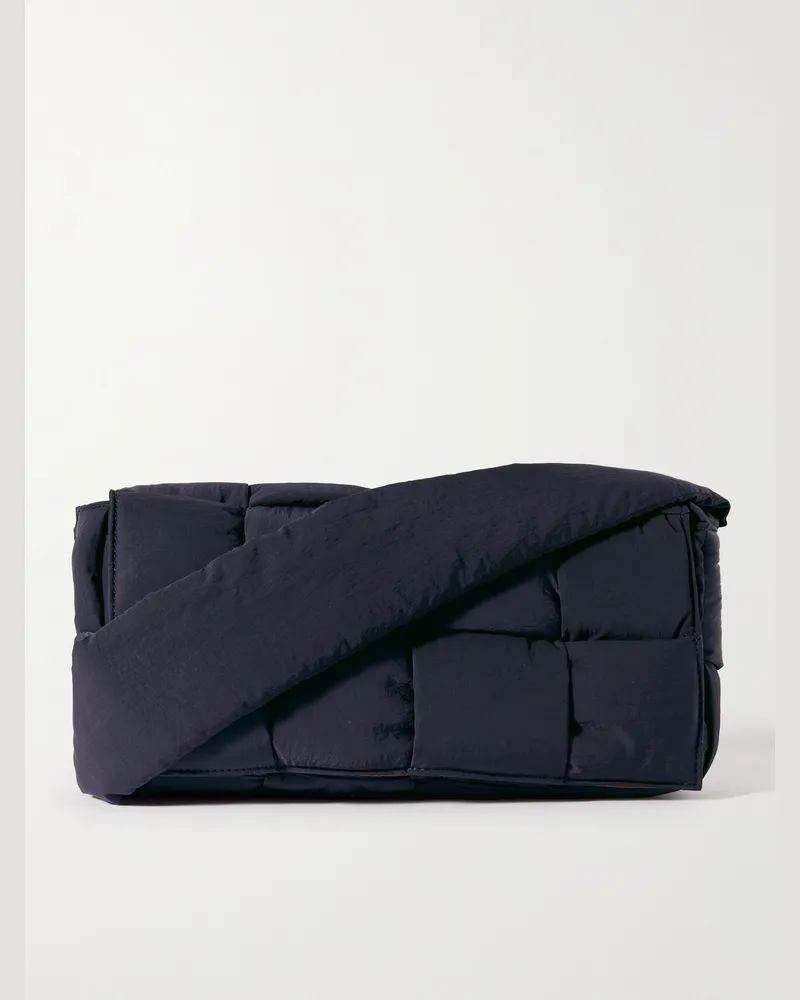 Bottega Veneta Tech Cassette Padded Intrecciato Paper Nylon Messenger Bag Blue