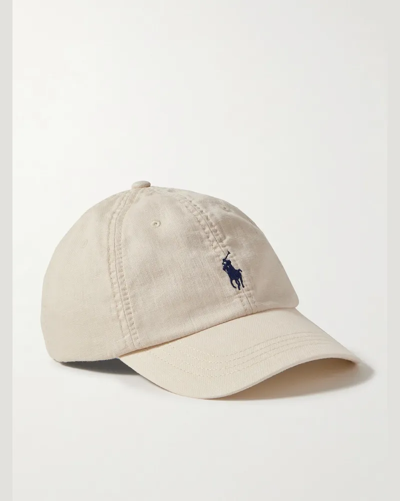 Ralph Lauren Baseballkappe aus Leinen mit Lederbesatz und Logostickerei Neutral