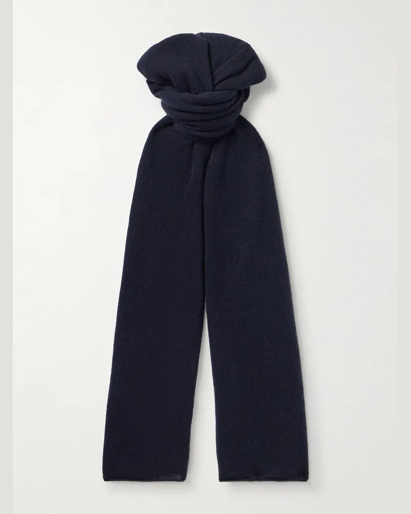 Anderson & Sheppard Ribbed Cashmere Scarf Blue