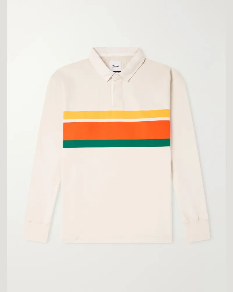 Drake's Striped Cotton-Jersey Polo shirt Neutrals