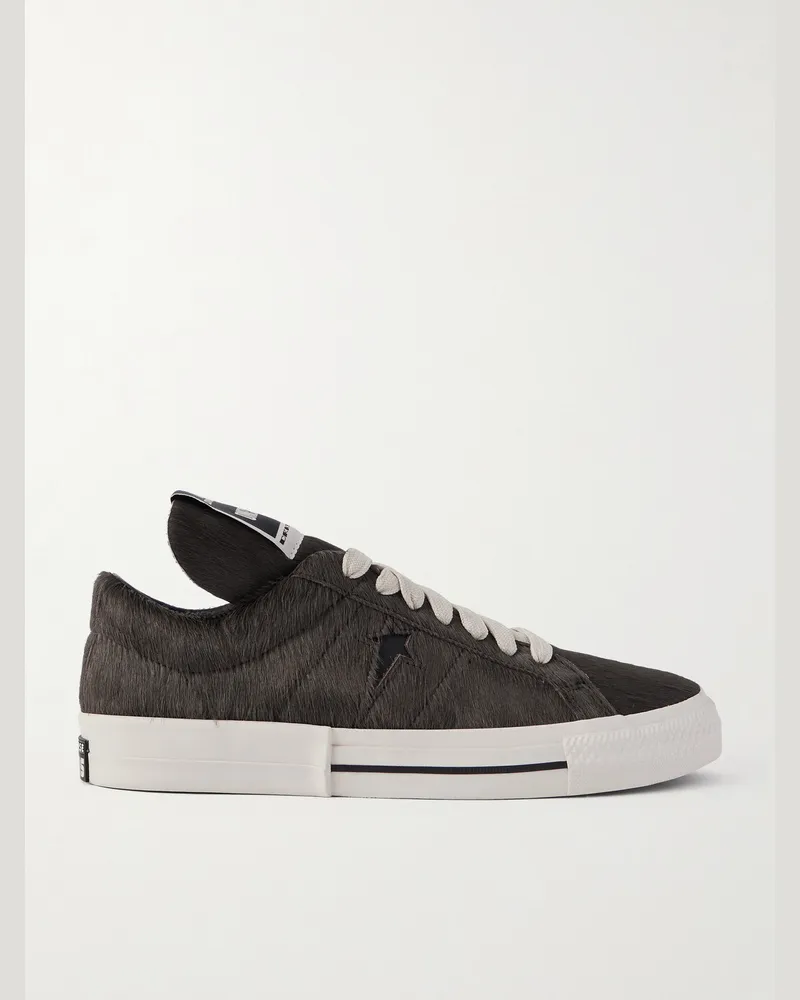 DRKSHDW by Rick Owens Converse One Star Leather-Trimmed Calf Hair Sneakers Black