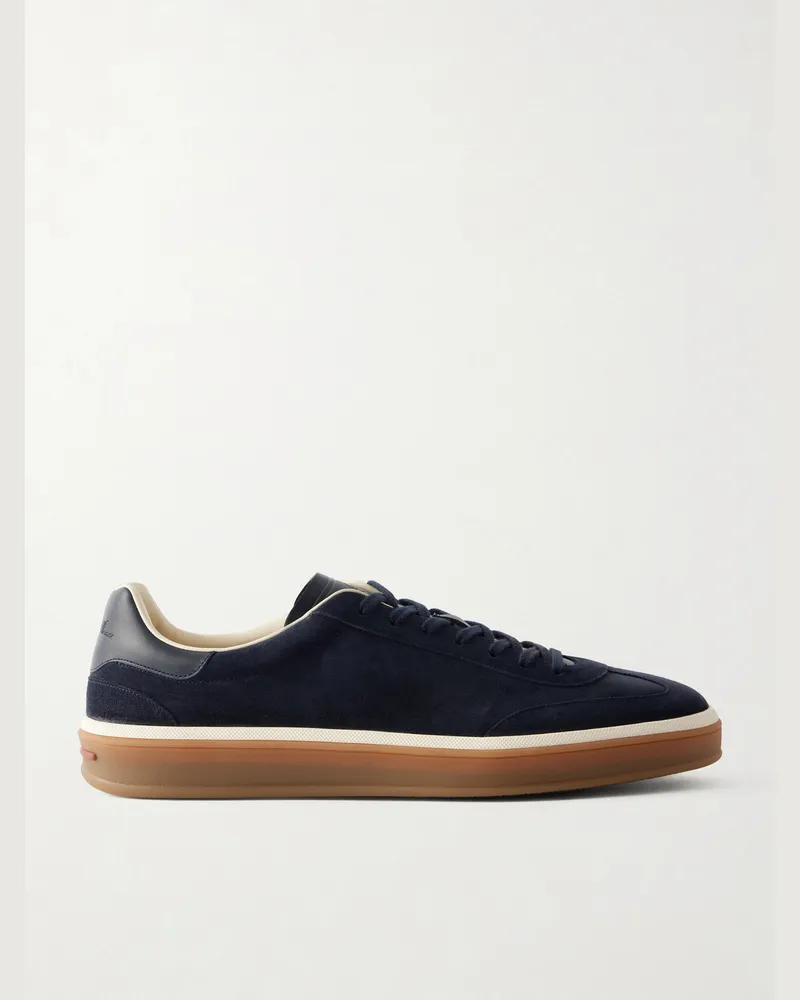 Loro Piana Tennis Walk Sneakers aus Veloursleder mit Lederbesatz Blau