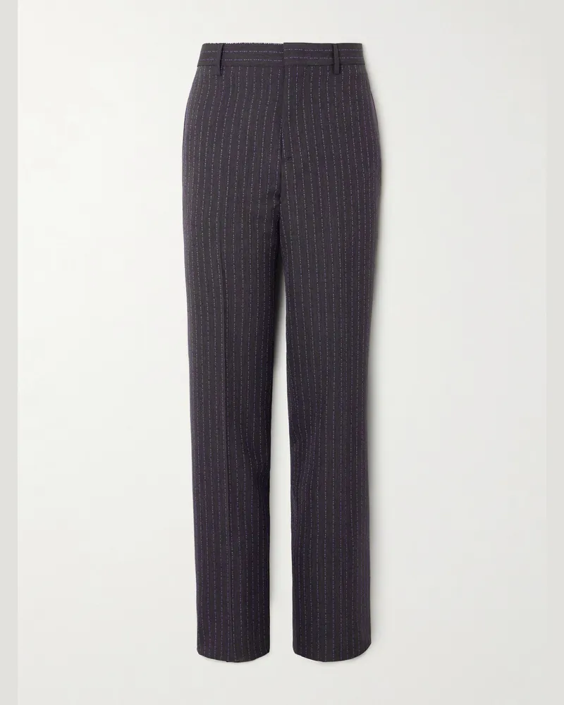 Etro Straight-Leg Logo-Embroidered Wool-Blend Jacquard Suit Trousers Gray