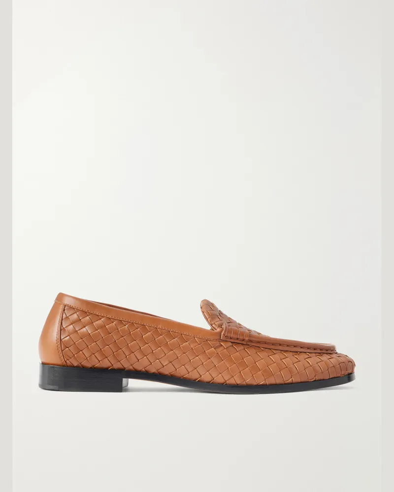 Bottega Veneta Silenzio Intrecciato Leather Loafers Brown